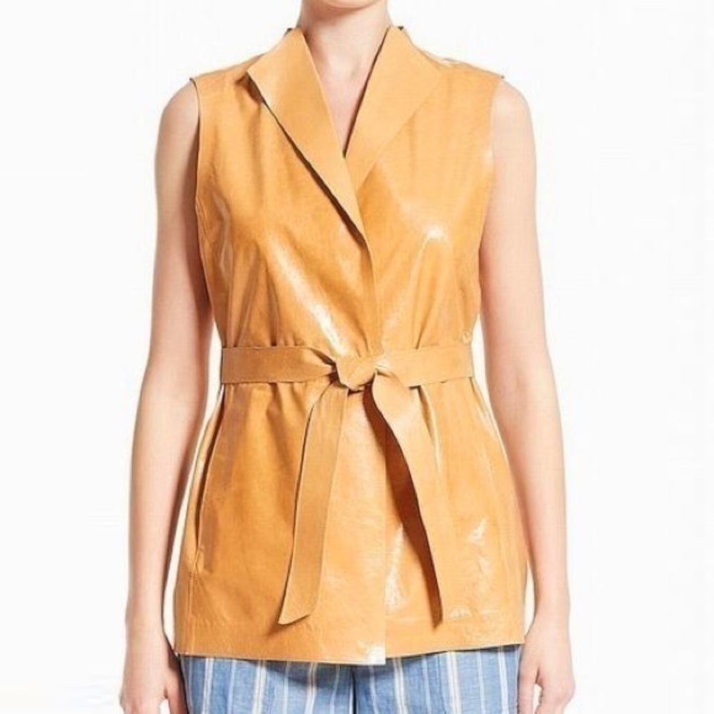 Lafayette 148 Leather Orange Lightweight Sleeveless Middle Vest M